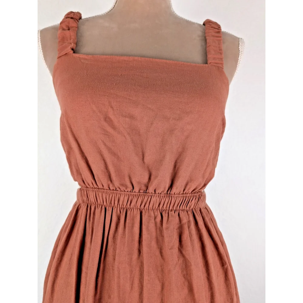Abercrombie & Fitch Scrunchie Tiered Cutout Waist Maxi Dress Small Rust Orange